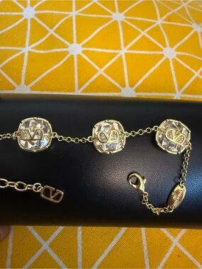 Valentino Gold Crystal Logo Link Bracelet - Clear & Gold